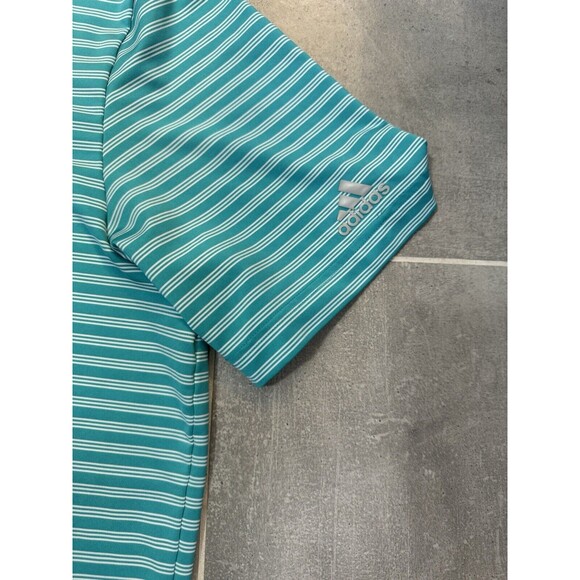 ADIDAS Golf Polo Mens Large Aqua Blue Stripe Short Sleeve Performance Shirt - Picture 3 of 6